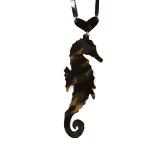 Vintage Tortoise Shell Celluloid Seahorse necklace - Picture 1 of 6